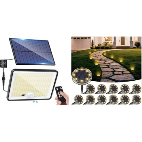 Lampe Solaire Exterieur Detecteur de Mouvement+Lot de 12 Lampe Solaire Au Sol, 8 LED Lumiere Solaire Exterieur Jardin IP68 Étanche (1/5)