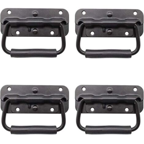 4 Pièces Poignée de Boîte, Poignée Pliante Métal, Poignée de Boîte Noire, Poignée de Boîte à Ressort, Poignée de Remplacement pour Boîte à Outils ou Boîte de Rangement