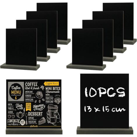 Lot de 10 Mini Tableau Noir,13 x 15 cm Tableaux Noirs Double Face avec Supports en Bois,Mini Panneau D'affichage,Ardoise Craie Ardoise Effacable pour Anniversaire Mariage Restaurant Café