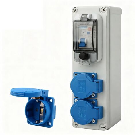 Coffret Electrique de Chantier 16A, Tableau Electrique 250V 2P Boitier Electrique Etanche avec Interrupteur fi Disjoncteurs Electriques IP54 Prise Extérieure pour Intérieurs et Extérieurs