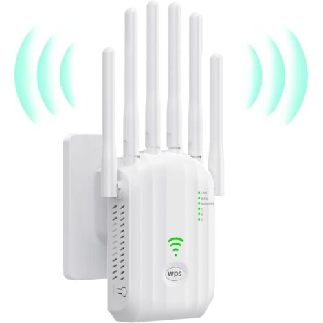 Répéteur WiFi Puissant, amplificateur WiFi de dernière Technologie avec 6 antennes Couvrant Une superficie de10 000 m²,2 Ports LAN,répéteur WiFi pour la Maison et Le Bureau(Blanc) (1/5)