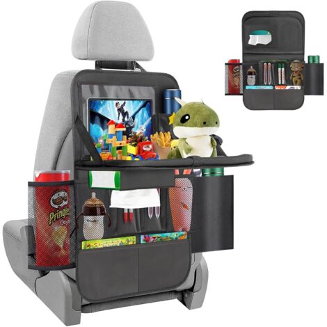 Organiseur de voiture pour enfants - Protection de dossier avec table pliable - Organiseur de siège arrière avec support de tablette tactile de 12 pouces - Sac de rangement étanche avec 13 sacs