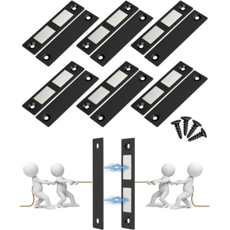 Lot de 6 Ultra Mince Aimant Porte Placard Puissant Loquet de Porte Magnétique pour Porte d'armoire, Aimant Fermeture pour Porte Coulissant Aimant Placard de Cuisine, Maison, Tiroir, Noir (1/5)