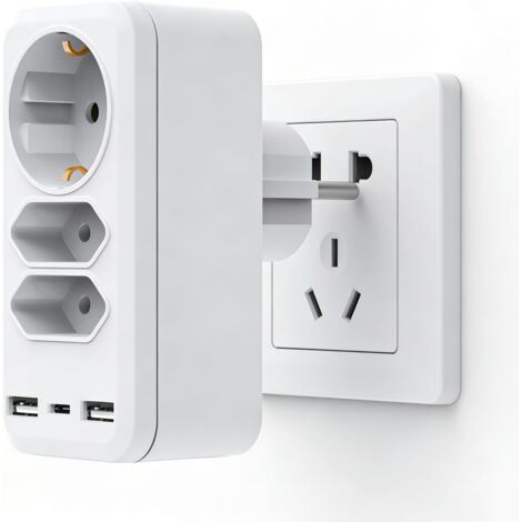 Multiprise USB, Multiprise Murale, Prise Multiple 6-en-1, Multiprise avec 2 Ports USB A & 1 USB C, Prise Murale Compatible avec Phone, Portable pour Maison, Bureau, Voyage, Blanco (1/5)