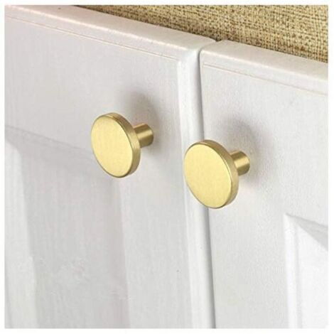 Lot de 10 Boutons de Meuble en Laiton Brossé, Boutons de Tiroir de Commode en Or, Pour Armoires, Placards, Salle, Bain et Cuisine, 28 x 20mm (ronde) (1/4)