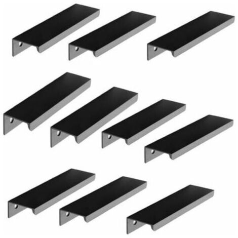 Lot de 10 Poignée Noir Poignée de Meuble Noir- Poignée Invisible Poignee de Meuble Cuisine Noir Poignée Meuble Noir Mat en Alliage d'Aluminium Entraxe 96mm (1/4)
