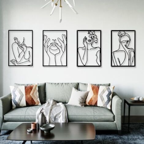 4 Pièces 43x30cm Décoration Murale Métal Décoration De Salon Décoration Murale Salon Chambre Décoration Salons Moderne Minimaliste Art Mural Abstrait Femme pour Cuisine Salle De Bain Salons (1/5)