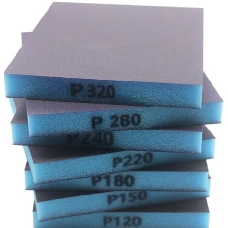 12 Pièces Papier de Verre 220 Grain Eponge Abrasive Double Face Mince Bleu, Papier à Poncer Humide et Sec Flexible pour Ponçage Fin de Carrosserie Auto, Meubles en Bois, Métal, Placo et Artisanat