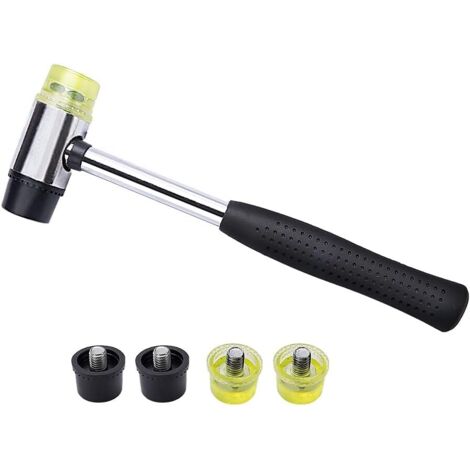 Double Sided Rubber Mallet 25mm Mini Replaceable Double Sided Rubber Hammer with 4 Replacement Rubber/Nylon Hammer Heads for Wood, Leather and Craft (1/5)