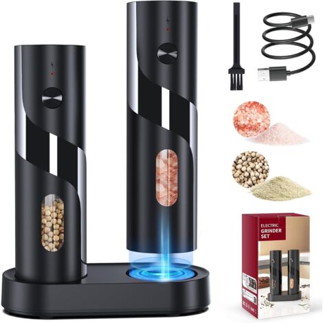 Moulin À Poivre et Sel,[Lampe À Led&110Ml]Homtronics Moulin À Sel Et À Poivre Électrique,Grande Capacité,Type-C,Rechargeable,avec Broyeur En Céramique Réglable,Adapté À Une Utilisation En Cuisine (1/5)