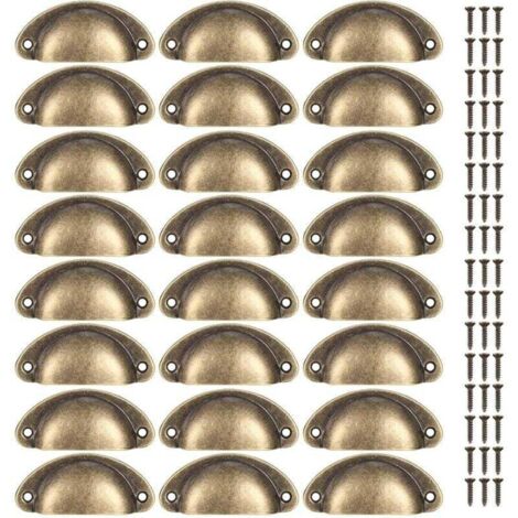 24 Pièces Poignées de Coquille Vintage, Poignées de Tiroir Semi-circulaires, Poignées de Meubles, Boutons de Coquille pour Armoire de Tiroir de Porte, Cuisine, Placards, avec Vis de 48 Pièces