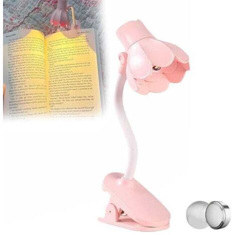(Rose) Jolie lampe de lecture portable en forme de fleur pastel avec 10 piles, réglable à 180 degrés. (1/5)