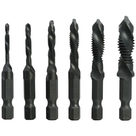 Lot de 6 forets et tarauds combinés - Outils de taraudage-Tailles M3 x 0,5 M4 x 0,7 M5 x 0,8 M6 x 1,0 M8 x 1,25 M10 x 1,5,pour le plastique bois aluminium mince, pas pour le métal dur (1/5)
