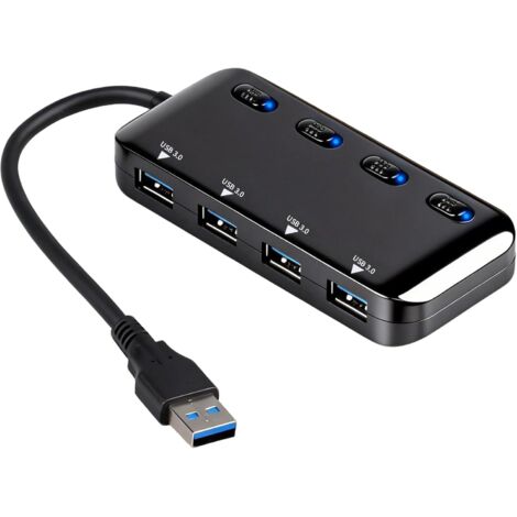 Hub USB 3.0 Multiprise, 4 Ports USB Multiple Ultra Fin avec Interrupteurs Individuels on/Off et Voyants LED, Prise USB Multiple Compatible avec PC, Mac, et USB 2.0,Facile à Ranger et à Transporter (1/5)