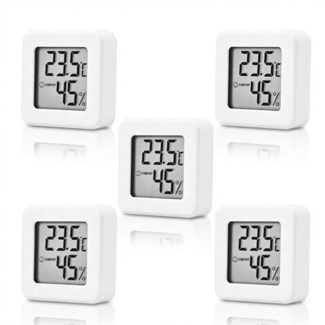 Lot de 5 Mini Thermomètres Hygromètres Numériques LCD, Capteur Température et Humidité Intérieure Haute Précision, Affichage ℃/℉ avec Indicateur de Confort, Idéal pour Chambre Bébé, Maison et Bureau (1/5)