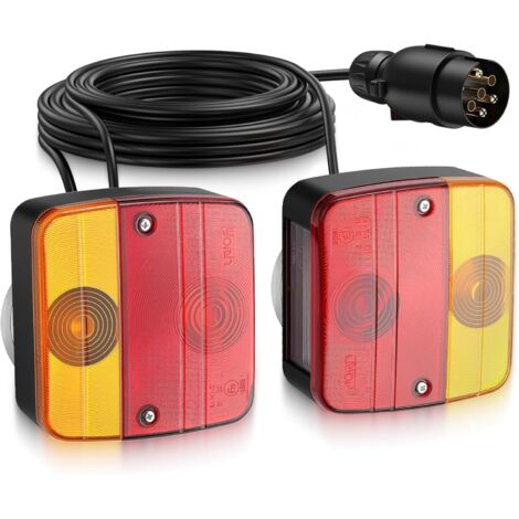 Lot De 2 Feu Remorque Arriere Kit De Montage De Feu Arrière 7,5m Câble 7 Broches 12V Homologué ECE IP65 Étanche Pour Voitures Camions Caravanes Bateaux -Installation Magnétique