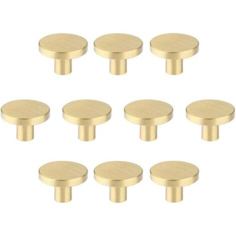 Boutons de meubles en laiton brossé, boutons de tiroir de commode dorés pour placards, couloirs, salles de bains et cuisines, paquet de 10 (champignon de 30 mm) (1/4)
