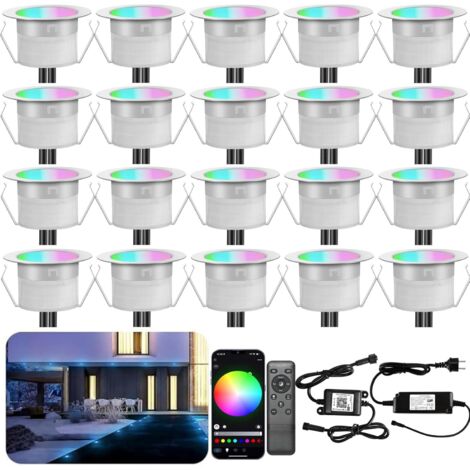 WiFi Lampe au Sol Spot Encastrable RGBW étanche IP67 Ø45mm - éclairage pour terrasse, patio, chemin, mur, jardin, décoration, intérieur et extérieur (lot de 20) (1/5)