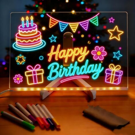 Tableau LED Acrylique Transparent Lumineux, Tableau d'Écriture Effaçable avec 7 Couleurs Stylo Inclus Support Réglable et Bloc-Notes Lumineux Tableau Mémo LED pour Maison, Bureau, Enfants et Créatifs (1/5)