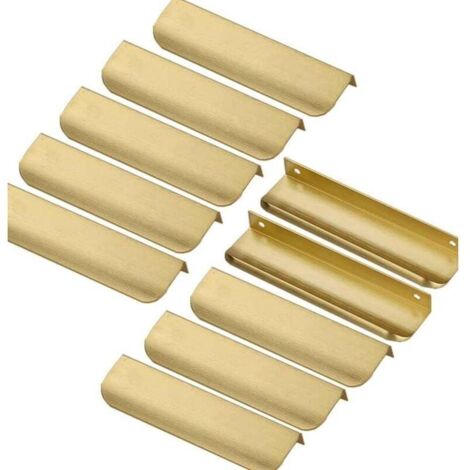 10pcs poignée de meuble Invisible Poignée d'armoire dorée Distance des trous 128mm Poignée Invisible -Poignée de meuble poignée de porte entraxe