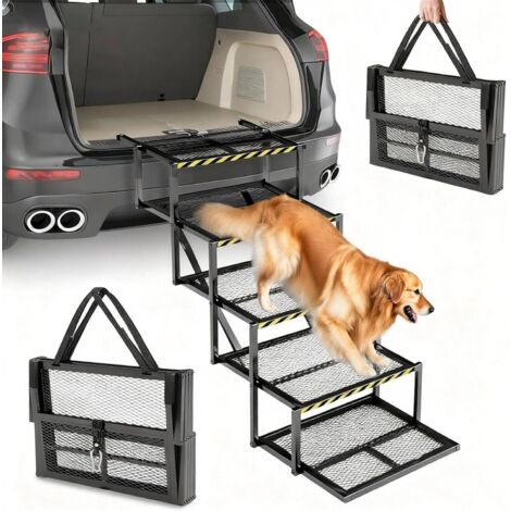 Rampe pour Chien, 5 Marches Rampe Pliante Voiture Escaliers pour Chiens Petite Moyenne Grande Taille Escaliers Chiens Antidérapants pour Camions Et SUV Support Jusqu'à 100Kg 35-90cm Hauteur Réglable