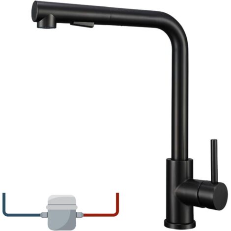 Robinet Cuisine, Mitigeur Cuisine Pivotant à 360, Pulvérisateur Escamotable 2 Modes, Acier Inoxydable Économe Eau Forme L Robinet Evier Froid Chaud Disponible (1/5)