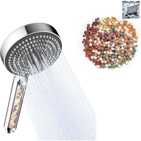 Pommeau de Douche Anti Calcaire Panneau Avant Gris, 1 Paquet de Billes Minérales pour Filtre de Pommeau de Douche (1/5)