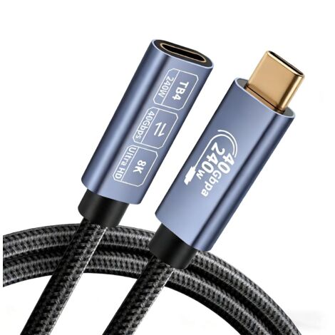Câble Rallonge USB C 1M, Extension USB4 40Gbps Haute Vitesse, 240W PD, Vidéo 8K@60Hz, Connecteur Type C Mâle Vers Femelle Tressé, Compatible Avec Le MacBook, pour iPhone 15, pour Galaxy S24