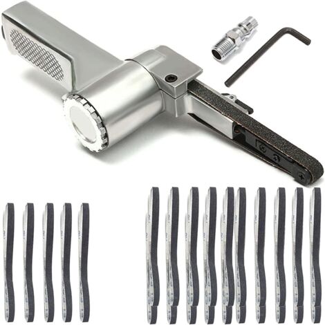 Ponceuse à Bande Pneumatique, Ponceuse à Bande Outil Polissage Pneumatique Ponceuse Bande 10mm 330mm avec 25 Bandes Abrasives Ponçage Polissage Divers Véhicule Voiture Outils Pneumatiques Lime à Doigt