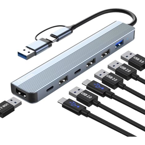 Hub USB C 3.0, Adaptateur multiport USB 3.0 7 en 1 avec USB 3.0, USB 2.0, répartiteur USB, hub USB de Type C pour MacBook Air/Pro, Galaxy, Pad, Windows, Ordinateur Portable