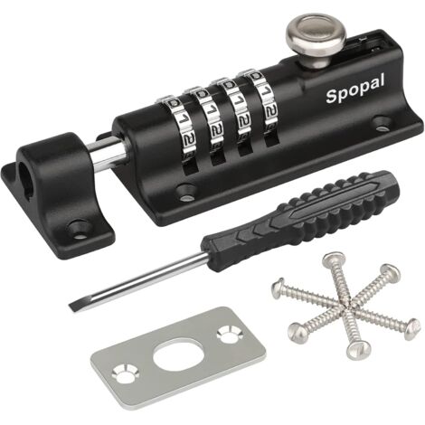 Loquet de Verrouillage à Combinaison,[Avec un tournevis] Spopal Verrou de Porte à Code, Imperméable Verrou à Combinaison à 4 Chiffres avec Vis de Fixation de Sécurité pour Armoire, Garage, Hangars (1/5)