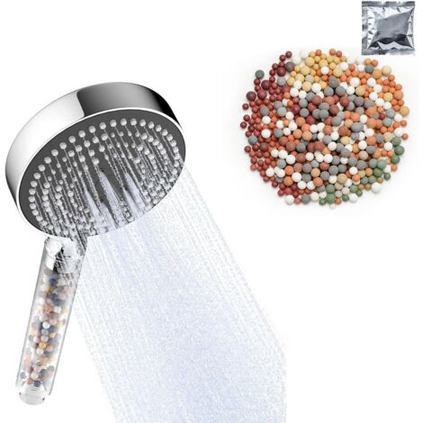 Pommeau Douche Anti Calcaire anneau Avant Gris, 1 Paquet de Billes Minérales pour Filtre de Pommeau de Douche (1/5)