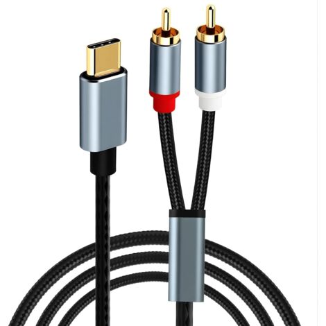 Câble 2 RCA USB C, Audio Auxiliaire Stéréo Cable Jack USB C vers 2 RCA Compatible avec 17/16/15 iPad, Téléphone Huawei, Home Cinéma, Amplificateur, HDTV, Projecteur, 1m