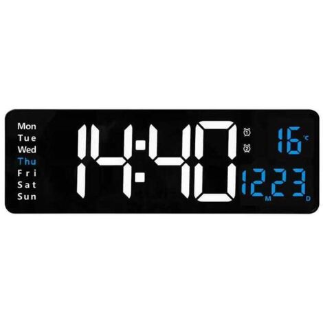 Horloge murale électronique, écran LED de 16 pouces avec affichage de date/jour, télécommande, prise secteur (1/5)