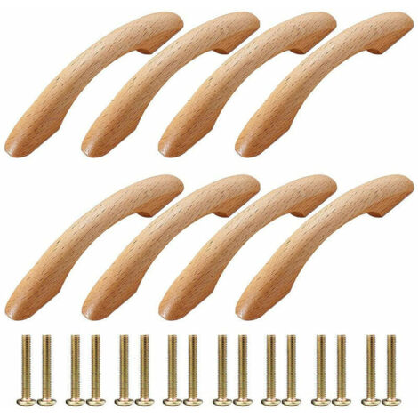 Ensemble de 8 Poignées en Bois pour Tiroirs de 96mm - Avec Vis pour Commodes, Armoires, Portes