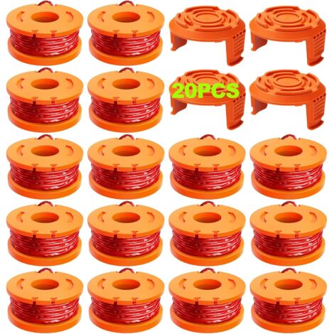 20 x Edging Wire Compatible with Edge Cutter, Diameter 1.65 mm & 3 m Spool Wire Cutting Edging, Replacement Spool Line and Protective Cap (16 Wire Edging, 4 Lids) (1/5)