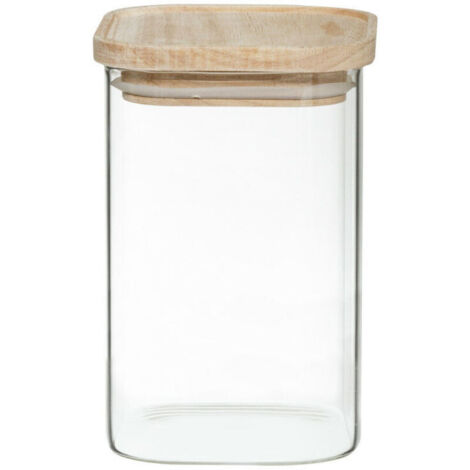 Lot de 4 bocaux de rangement en verre et bois couvercle hermétique empilable atmosphera (1/5)