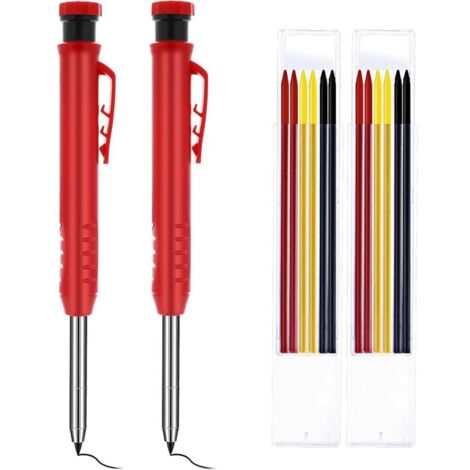 Lot de 2 porte-mines charpentier automatiques solides avec recharges crayon pour le dessin, travail du bois plomb, Noir, Jaune, Rouge, 120.280.28cm/4.720.110.11 pouces (1/4)