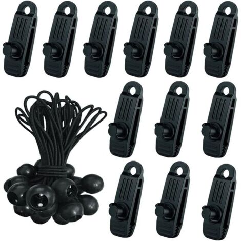 24x Clip de Tente Bâche avec 12x Pince pour bache et 12x Tendeur Corde Elastique, Pince a oeillet pour bache Camping Accessoires pour Tentes, bache Piscine, Bâches, Auvents, Gazebos Tente (1/5)
