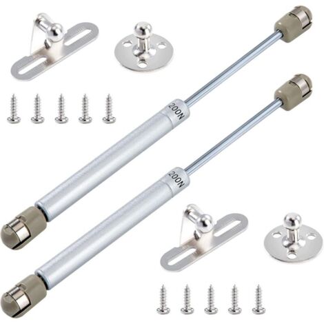 Vérins à Gaz 200N/20kg Hydraulique Ressort Charnières Amortisseurs à Gaz avec Vis pour Levage de Porte Armoire Meuble Cuisine Amortisseur Charniè Lot de 2 (Argent) (1/5)