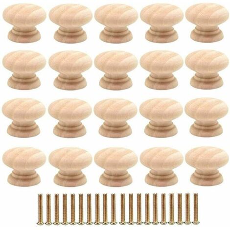 Lot de 20 Boutons de Tiroir Ronds de 35mm en Bois - Poignées pour Portes d'Armoires avec Vis (1/4)