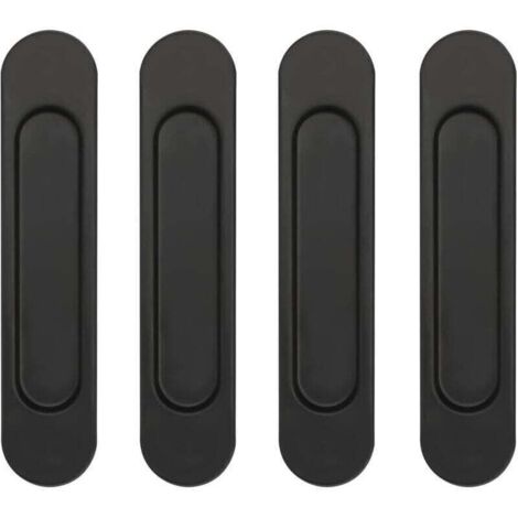 Lot de 4 poignées de porte coulissantes ovales auto-adhésives en alliage d'aluminium noir sans perforation pour portes coulissantes, fenêtres d'armoires (1/4)