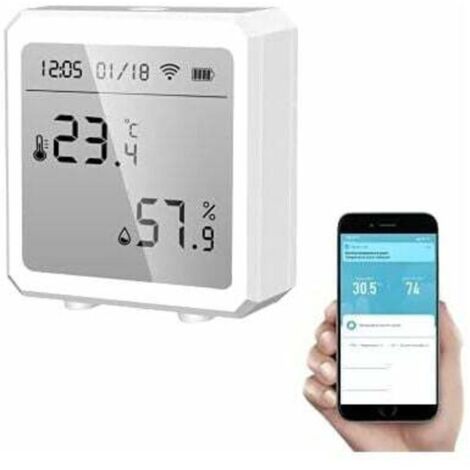 Thermomètre hygromètre Smart WiFi + capteur température et d'humidité Bluetooth avec rétroéclairage pour intérieur/extérieur, contrle APP Tuya(blanc) (1/5)
