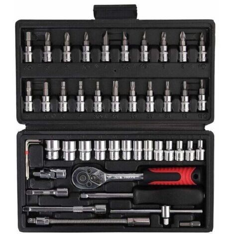 Clé dynamométrique 1/4&quot ,Clé dynamométrique entièrement réglable avec tête à cliquet 5 - 25Nm et outils manuels de quincaillerie de 46 pièces Petit ensemble de clés volantes Boîte à cliqu