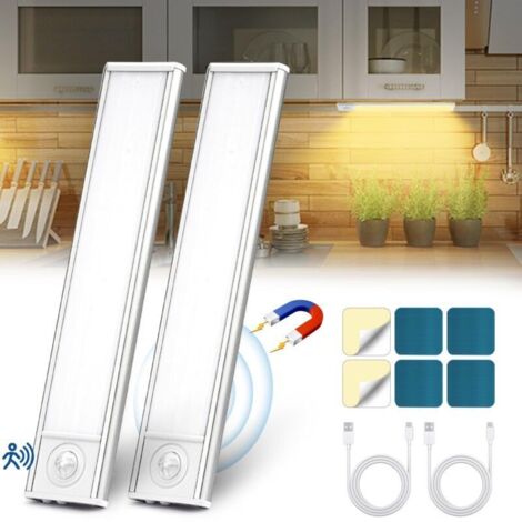 Led Cuisine, Sans Fil USB Rechargeable Lampe de Placard, 6000K Led Cuisine Sous Meuble, Magnétique Dimmable à Détecteur de Mouvement pour Placard Escalier Cuisine (20cm2 Pack) (1/4)