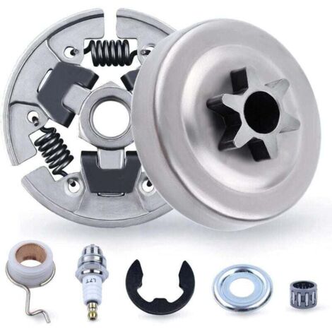 Kit pignon et embrayage 3/8" pour STIHL 017 018 MS170 MS180 021 023 025 MS210 MS230 MS250, pignon + tambour d'embrayage + roulement + rondelle + pince E + bougie d'allumage 7 en 1 (1/4)