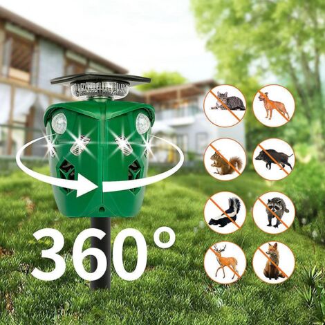 Solar-powered animal repellent with motion sensor, ultrasonic outdoor cat repellent, waterproof deer and rabbit repeller for garden, repels dogs, raccoons, etc. (1/5)