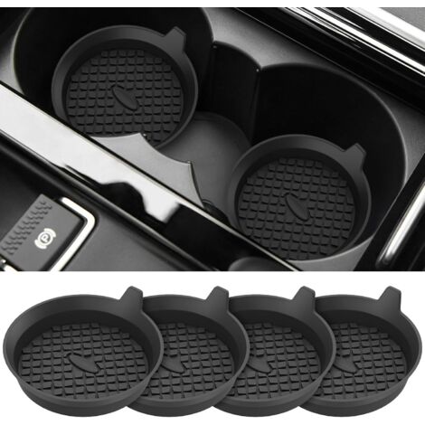 Dessous de verre pour voiture [Lot de 4] Dessous de verre/tapis de porte-gobelet en silicone - Accessoires intérieurs universels antidérapants pour voiture - Noir (1/5)