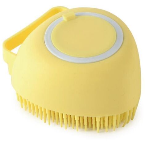 Generic soft silicone bath brush for short and long-haired dogs and pets with shampoo dispenser (yellow)