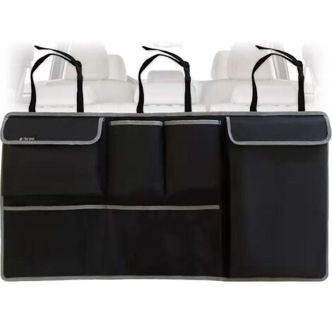 Hanging car trunk organizer, hanging backseat bag, car interior accessories with 4 pockets and 2 mesh bags, grocery storage (1/4)